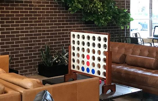 A Connect Four game in a hotel lobby.