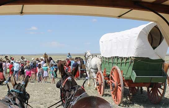 A re-enactment of settlers on the Sante Fe Trail. 